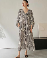 Robe Longue en Soie Imprimé Zèbre